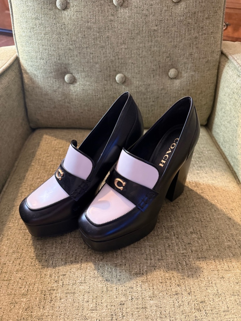 Coach Black and White Two-Tone Platform Loafers